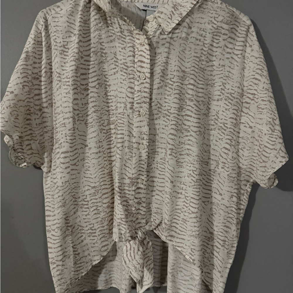 Nine West Cream and Brown Patterned Blouse